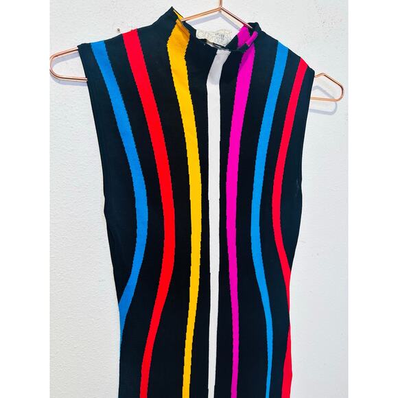 VICTOR GLEMAUD Rainbow Striped Mock Neck Sleeveless Sheath Dress Size XS - Picture 5 of 16